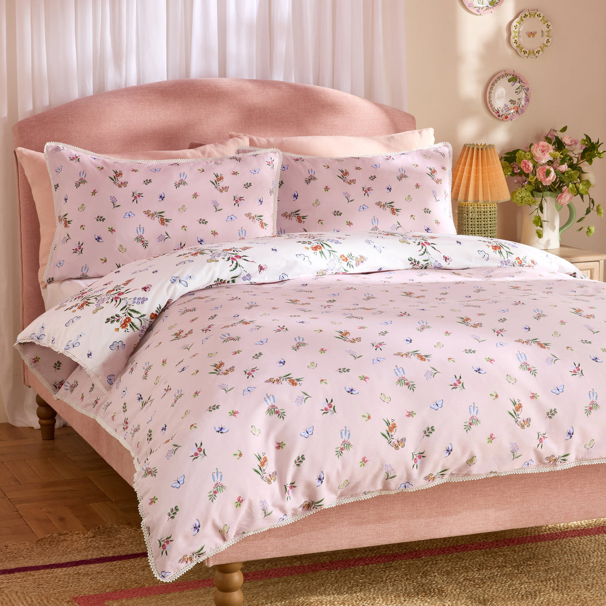 Cath Kidston Flutter Floral Pink Duvet Set