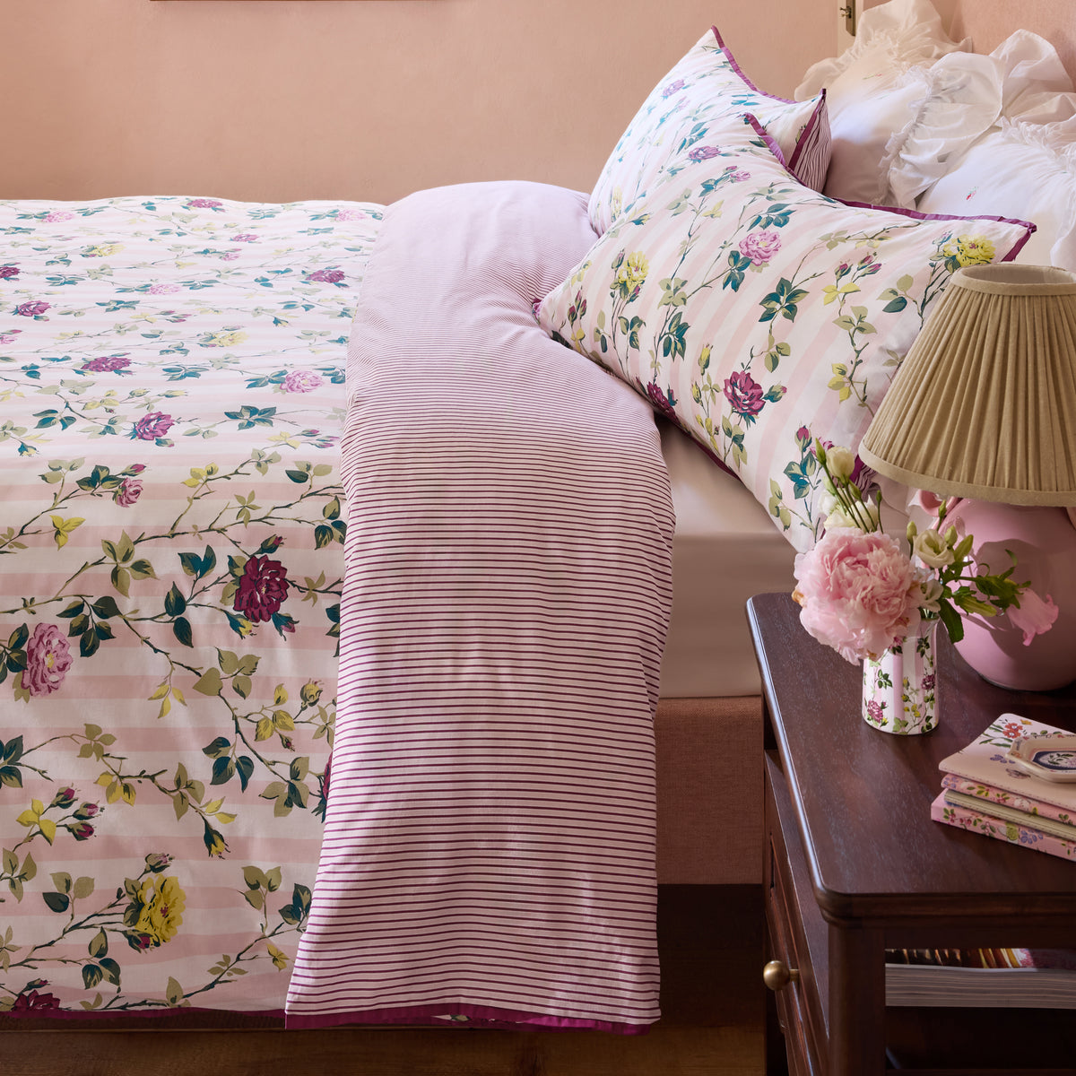 Cath Kidston Climbing Rose Stripe Pink Duvet Set
