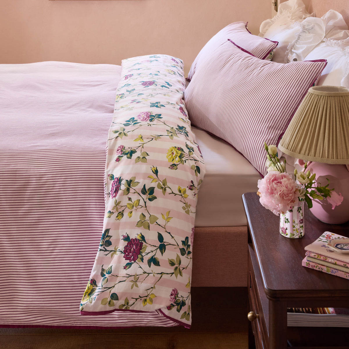 Cath Kidston Climbing Rose Stripe Pink Duvet Set