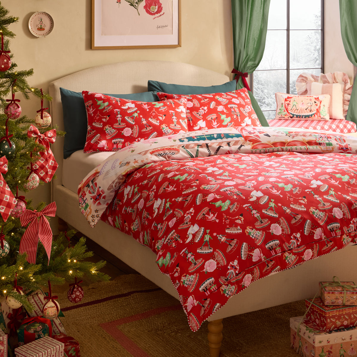 Cath Kidston Christmas Nutcracker Scene Red/Natural Duvet Set