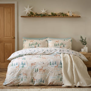 Catherine Lansfield Christmas Deer Natural 100% Brushed Cotton Duvet Set