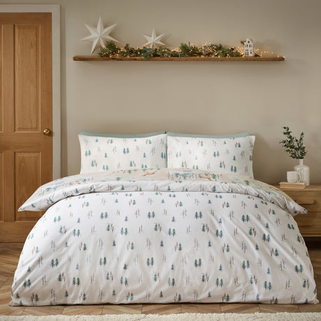 Catherine Lansfield Christmas Deer Natural 100% Brushed Cotton Duvet Set