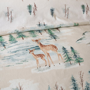 Catherine Lansfield Christmas Deer Natural 100% Brushed Cotton Duvet Set