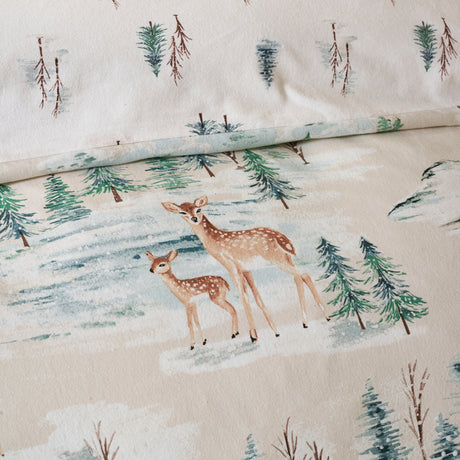 Catherine Lansfield Christmas Deer Natural 100% Brushed Cotton Duvet Set