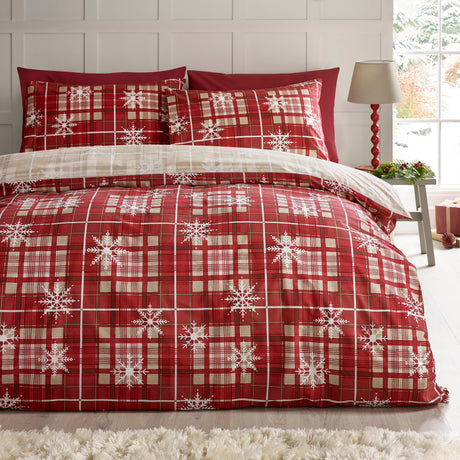 Catherine Lansfield Christmas Scandi Check Red Duvet Set