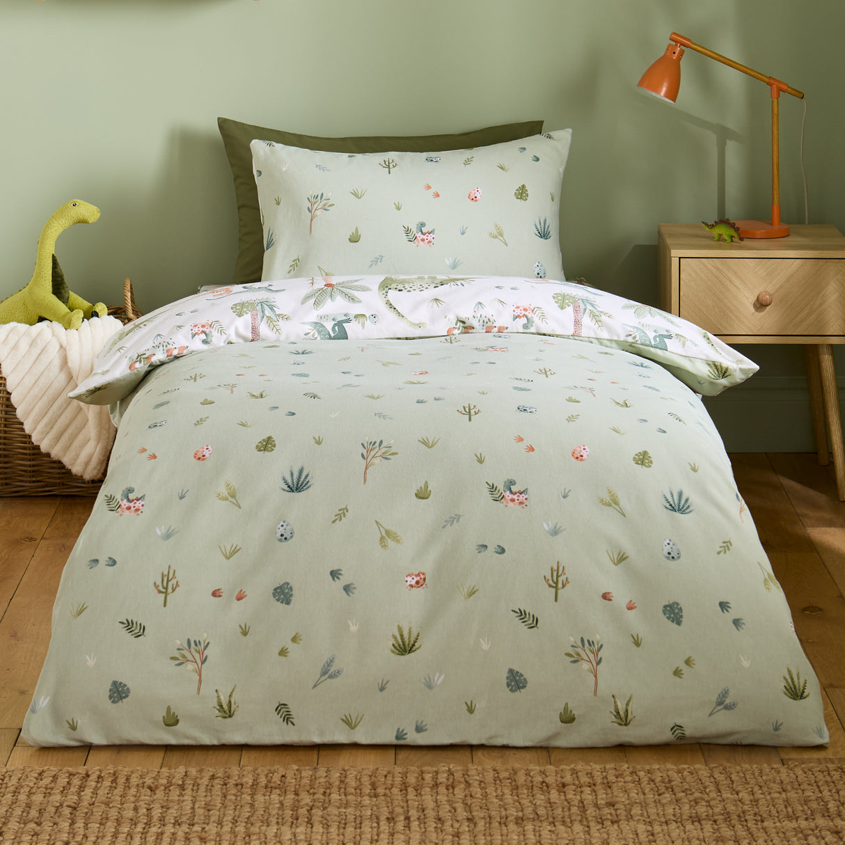 Catherine Lansfield Kids Sleepy Saurus Dino Cream 100% Brushed Cotton Duvet Set