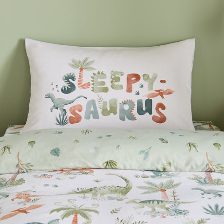 Catherine Lansfield Kids Sleepy Saurus Dino Cream 100% Brushed Cotton Duvet Set