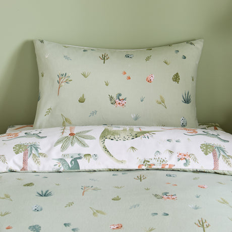 Catherine Lansfield Kids Sleepy Saurus Dino Cream 100% Brushed Cotton Duvet Set