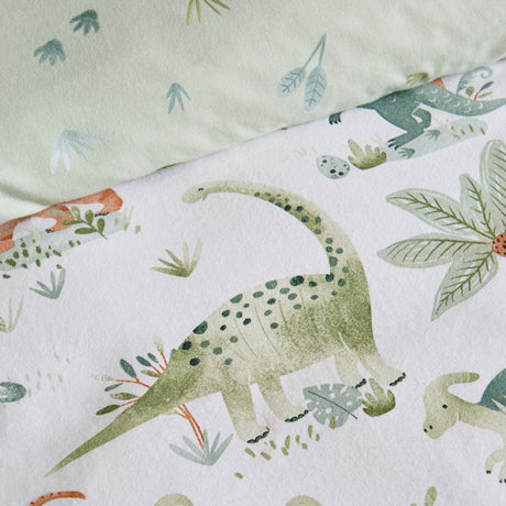 Catherine Lansfield Kids Sleepy Saurus Dino Cream 100% Brushed Cotton Duvet Set