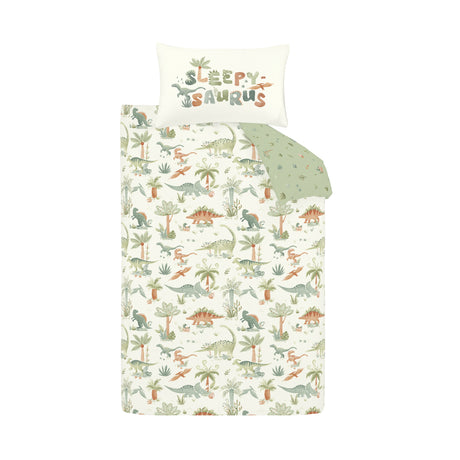 Catherine Lansfield Kids Sleepy Saurus Dino Cream 100% Brushed Cotton Duvet Set