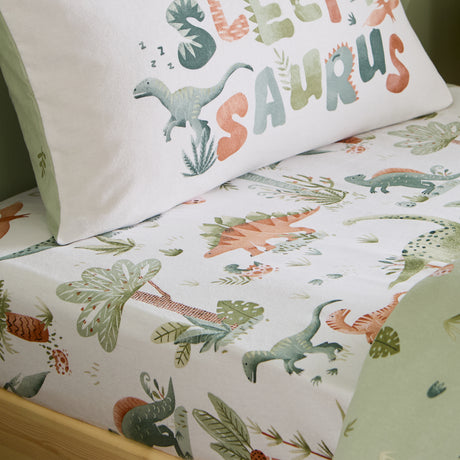 Catherine Lansfield Kids Sleepy Saurus Dino Cream 100% Brushed Cotton Duvet Set