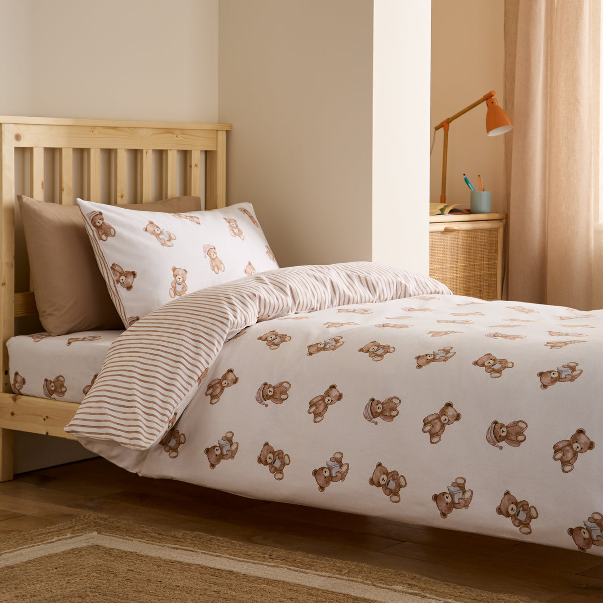 Catherine Lansfield Kids Teddy Bear Cream 100% Brushed Cotton Duvet Set