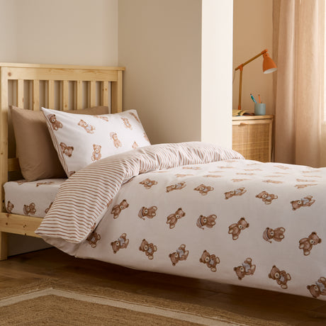 Catherine Lansfield Kids Teddy Bear Cream 100% Brushed Cotton Duvet Set