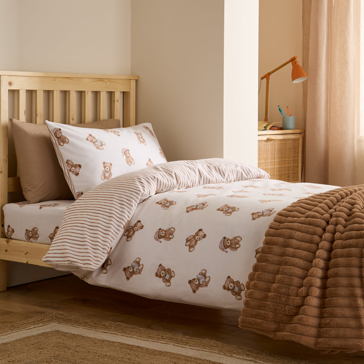 Catherine Lansfield Kids Teddy Bear Cream 100% Brushed Cotton Duvet Set