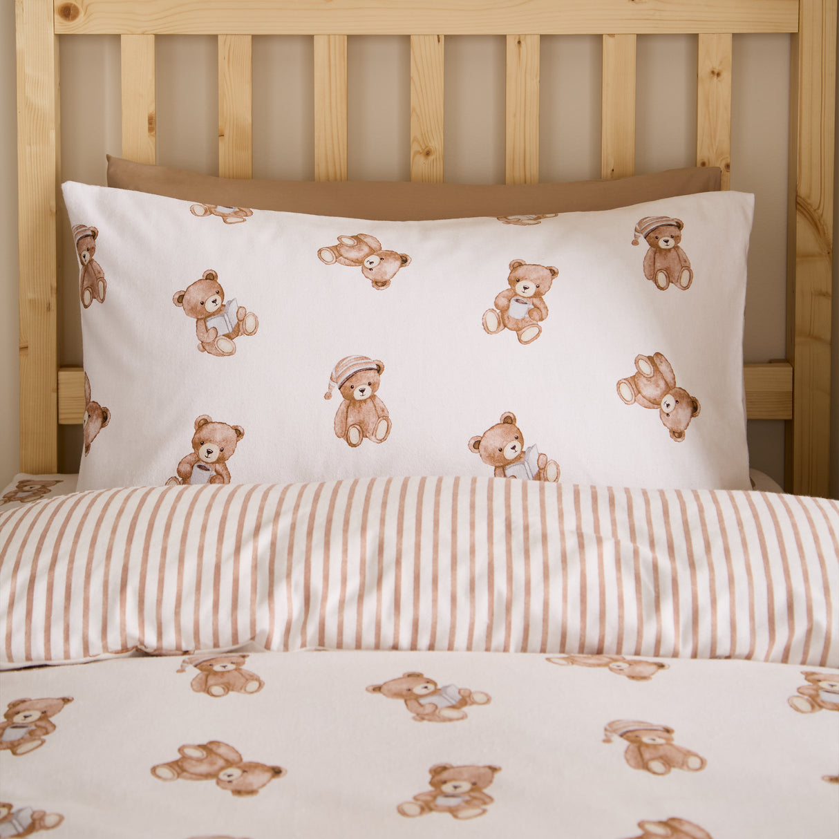 Catherine Lansfield Kids Teddy Bear Cream 100% Brushed Cotton Duvet Set