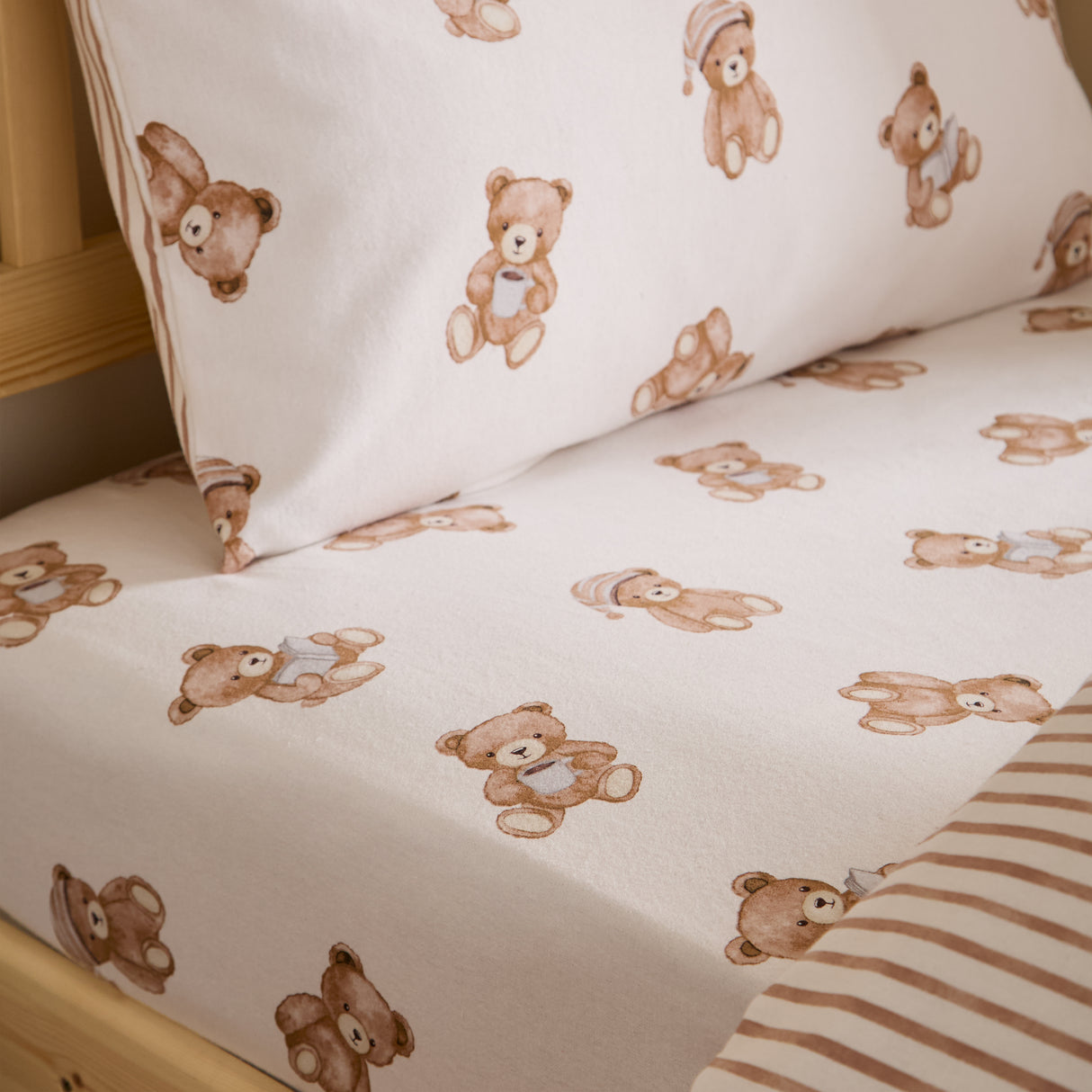 Catherine Lansfield Kids Teddy Bear Cream 100% Brushed Cotton Duvet Set