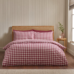 Catherine Lansfield Gingham Burgundy 100% Brushed Cotton Duvet Set
