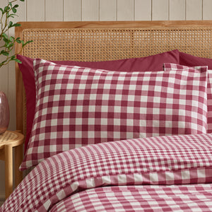 Catherine Lansfield Gingham Burgundy 100% Brushed Cotton Duvet Set
