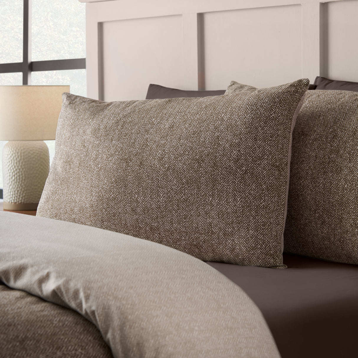 Catherine Lansfield Herringbone 100% Brushed Cotton Duvet Set
