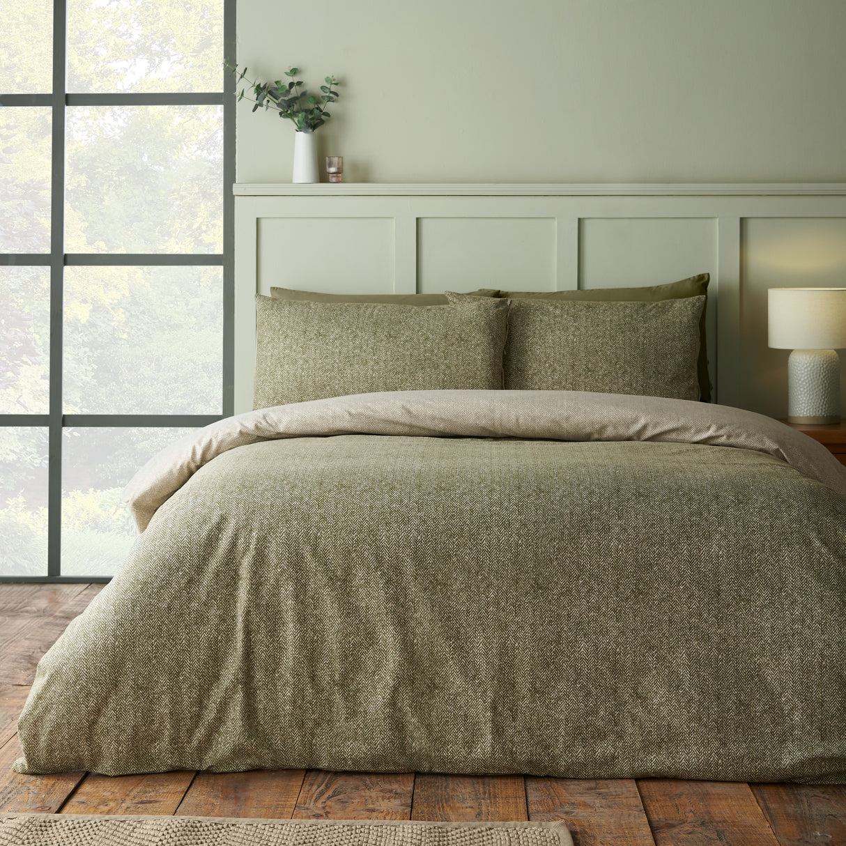 Catherine Lansfield Herringbone 100% Brushed Cotton Duvet Set