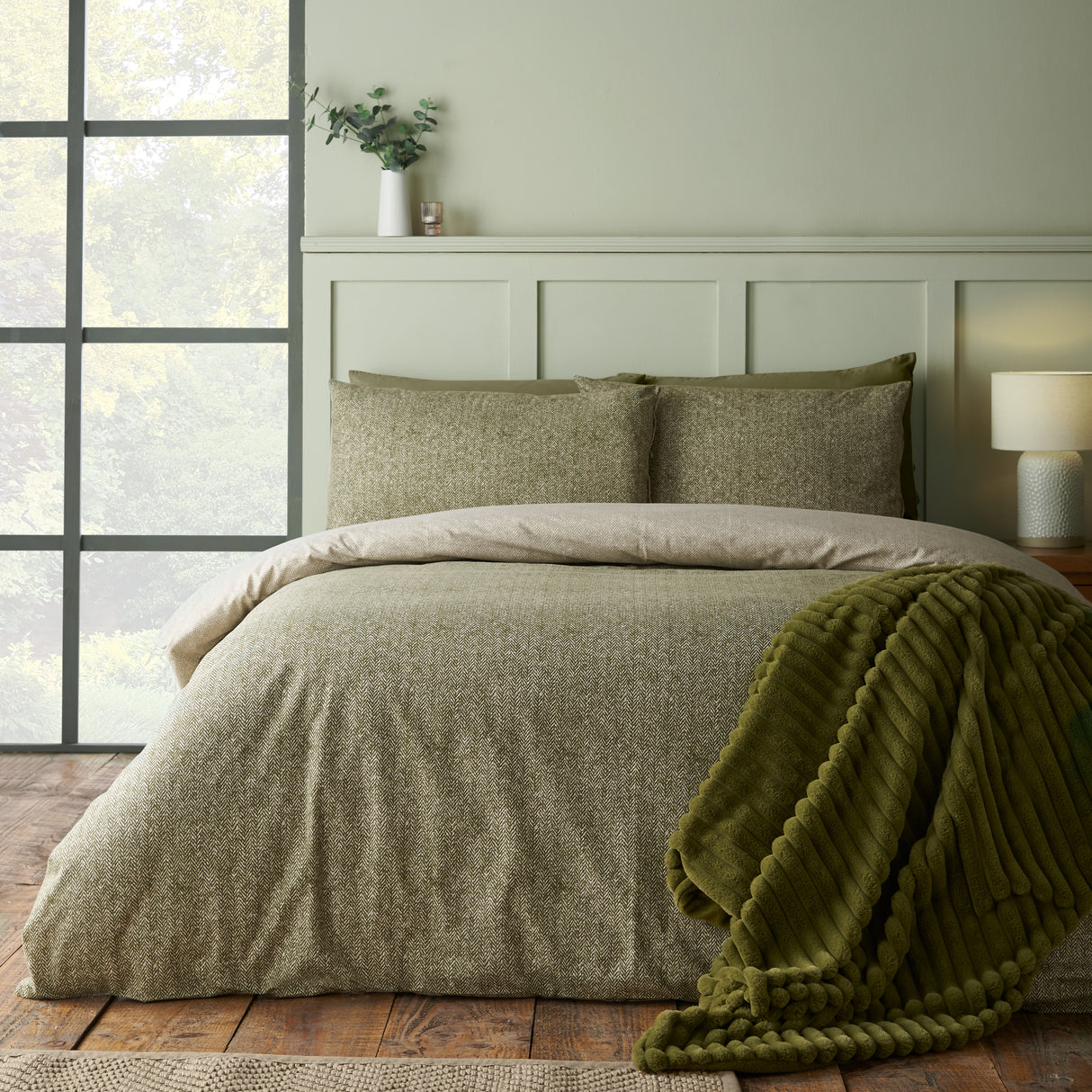 Catherine Lansfield Herringbone 100% Brushed Cotton Duvet Set