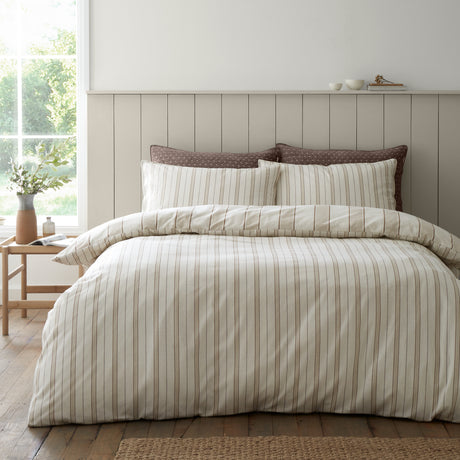 Bianca Fine Linens Regal Stripe Natural 100% Brushed Cotton Duvet Set