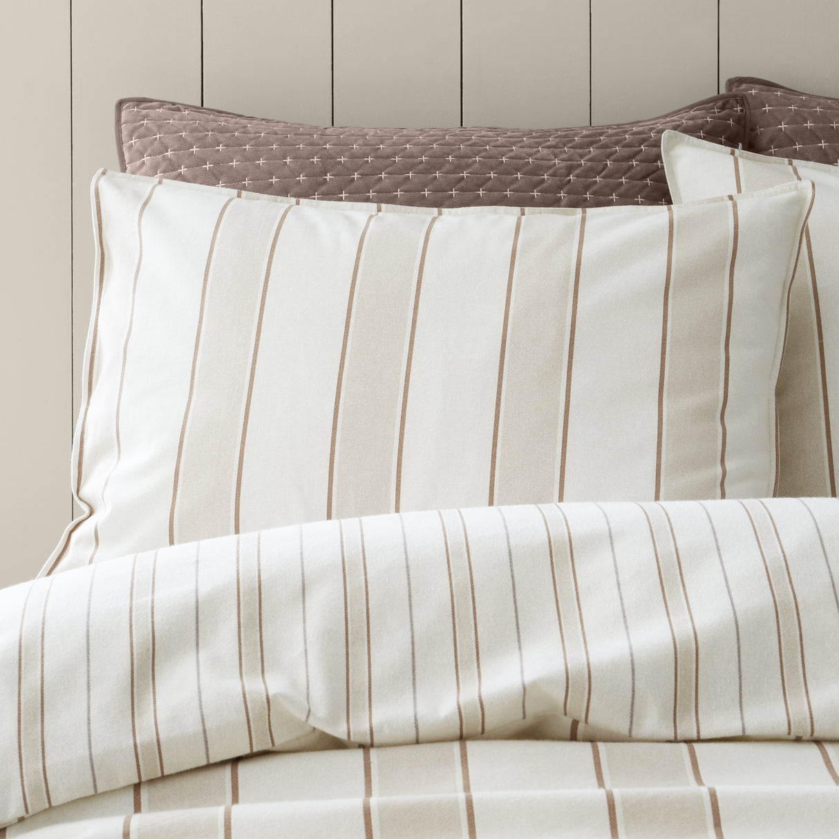 Bianca Fine Linens Regal Stripe Natural 100% Brushed Cotton Duvet Set