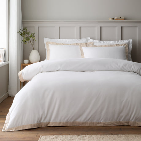 Bianca Fine Linens Tailored White/Natural 100% Brushed Cotton Duvet Set