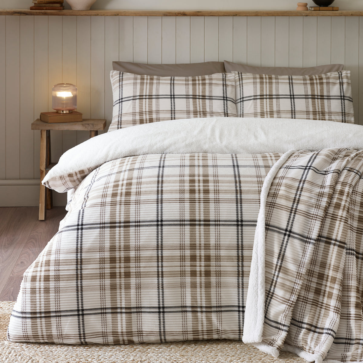 Catherine Lansfield Cosy Ribbed Check Duvet Set