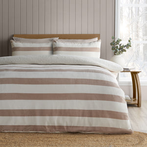 Catherine Lansfield Cosy Sherpa Stripe Natural Duvet Set