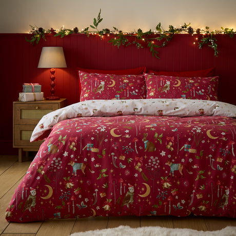 Catherine Lansfield Christmas Enchanted Twilight Red Duvet Set