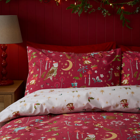 Catherine Lansfield Christmas Enchanted Twilight Red Duvet Set
