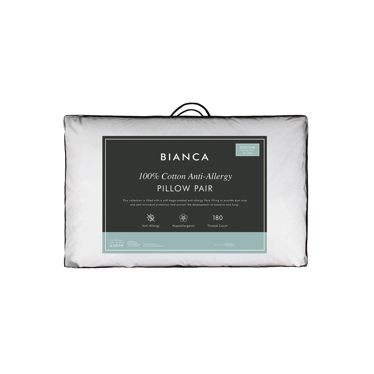 Bianca Fine Linens 100% Cotton Anti-Allergy Pillow Pair