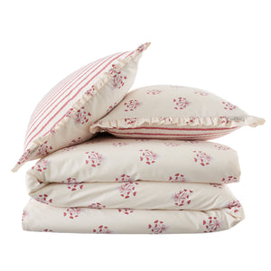 Emily Bond Hand Gathered Posy Cream/Red Duvet Set