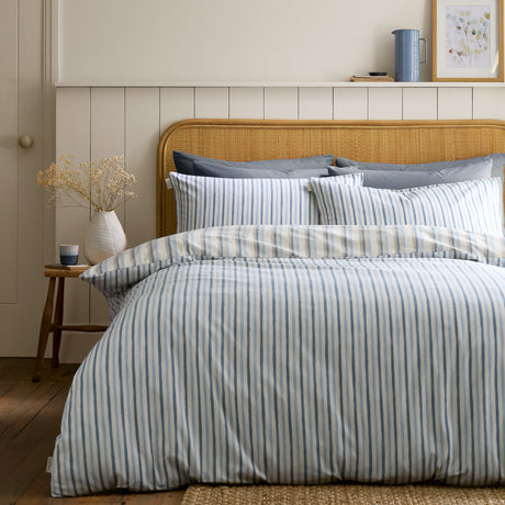 Emily Bond Somerset Stripe Blue 100% Brushed Cotton Duvet Set