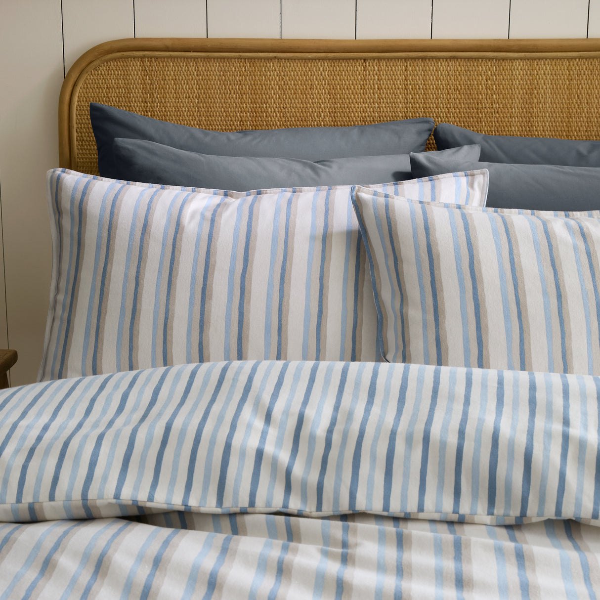 Emily Bond Somerset Stripe Blue 100% Brushed Cotton Duvet Set