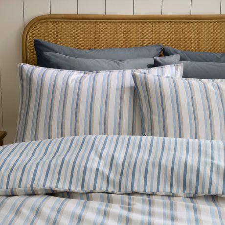 Emily Bond Somerset Stripe Blue 100% Brushed Cotton Duvet Set