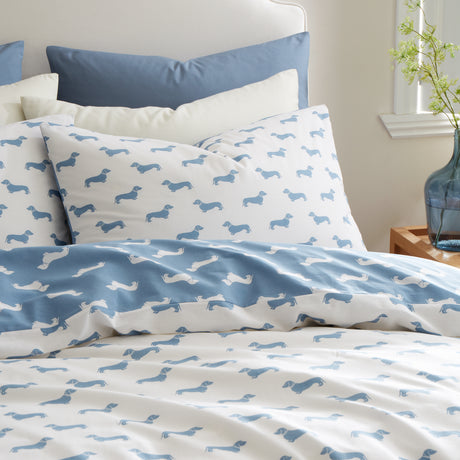 Emily Bond Peggy Dachshund Cream/Blue Duvet Set