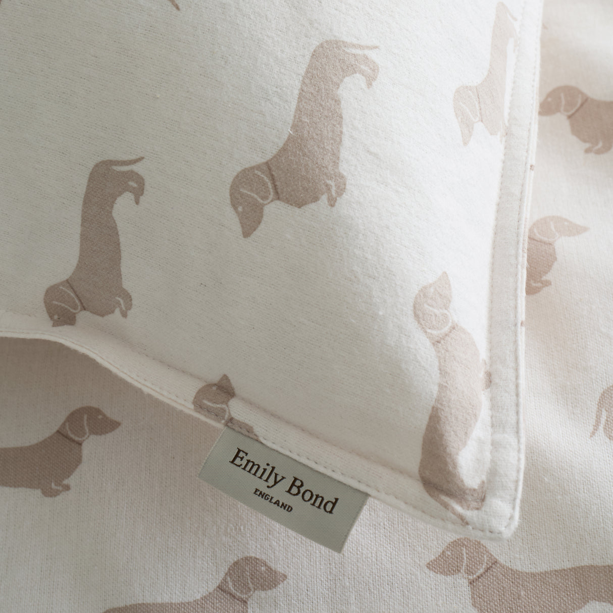 Emily Bond Peggy Dachshund Cream/Natural 100% Brushed Cotton Duvet Set