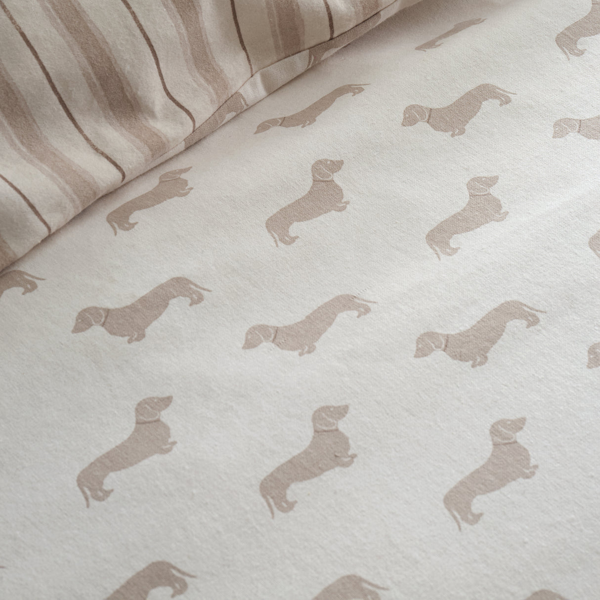 Emily Bond Peggy Dachshund Cream/Natural 100% Brushed Cotton Duvet Set
