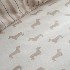 Emily Bond Peggy Dachshund Cream/Natural 100% Brushed Cotton Duvet Set