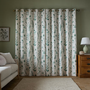 Catherine Lansfield Watercolour Leaves Natural/Green Eyelet Curtains