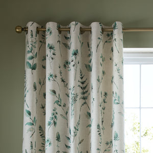 Catherine Lansfield Watercolour Leaves Natural/Green Eyelet Curtains