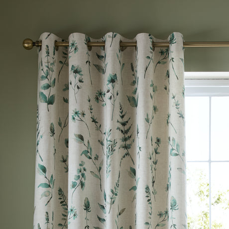 Catherine Lansfield Watercolour Leaves Natural/Green Eyelet Curtains