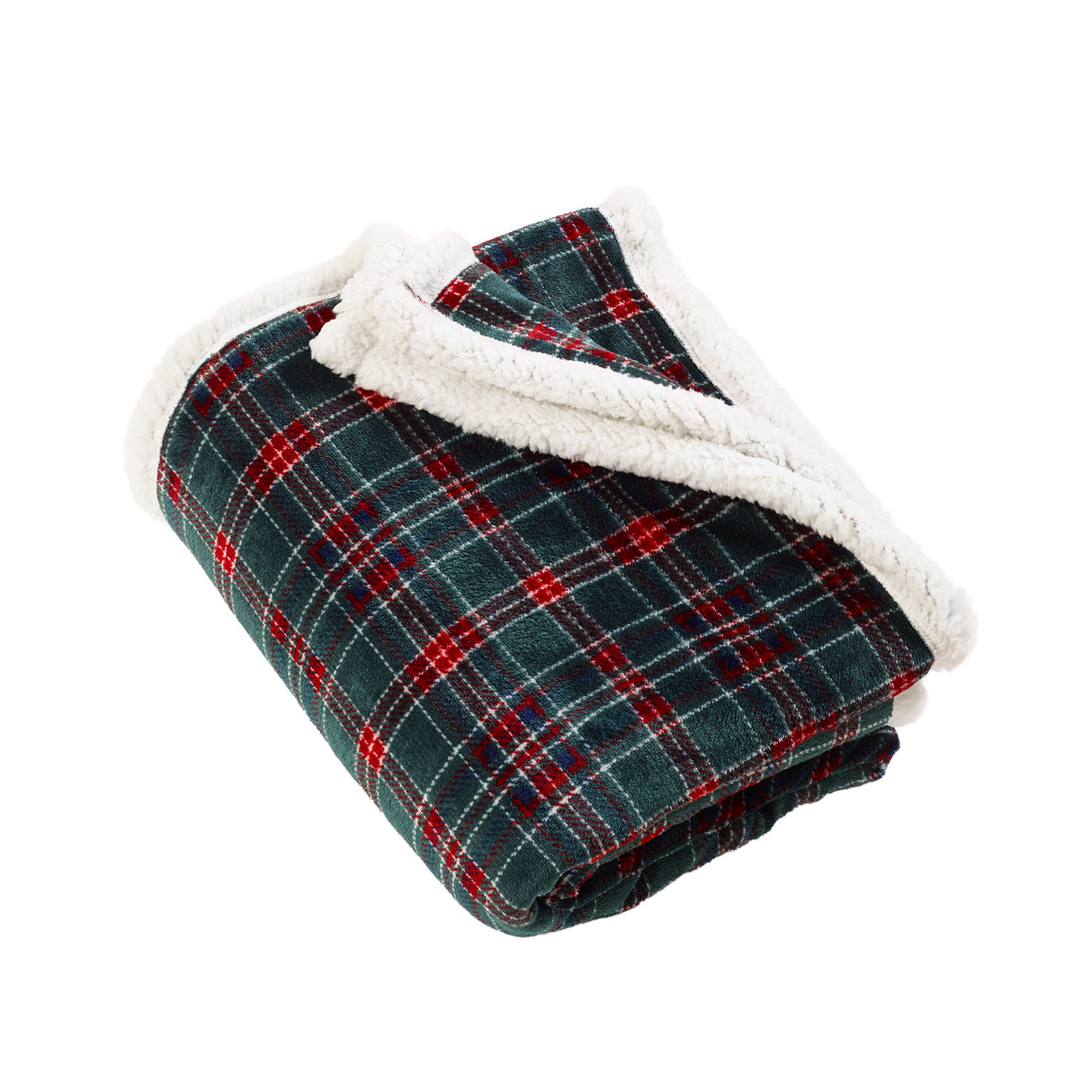 Catherine Lansfield Tartan Sherpa Check Green 130cm x 170cm Throw