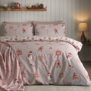Catherine Lansfield Christmas Gingerbread Stripe Natural Duvet Set