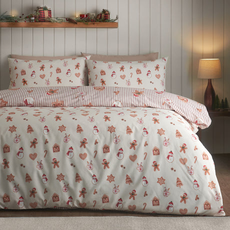 Catherine Lansfield Christmas Gingerbread Stripe Natural Duvet Set
