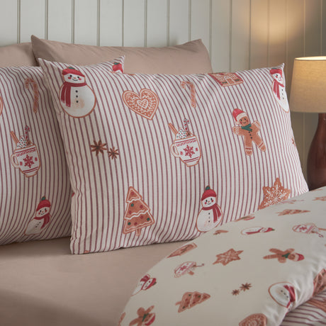 Catherine Lansfield Christmas Gingerbread Stripe Natural Duvet Set