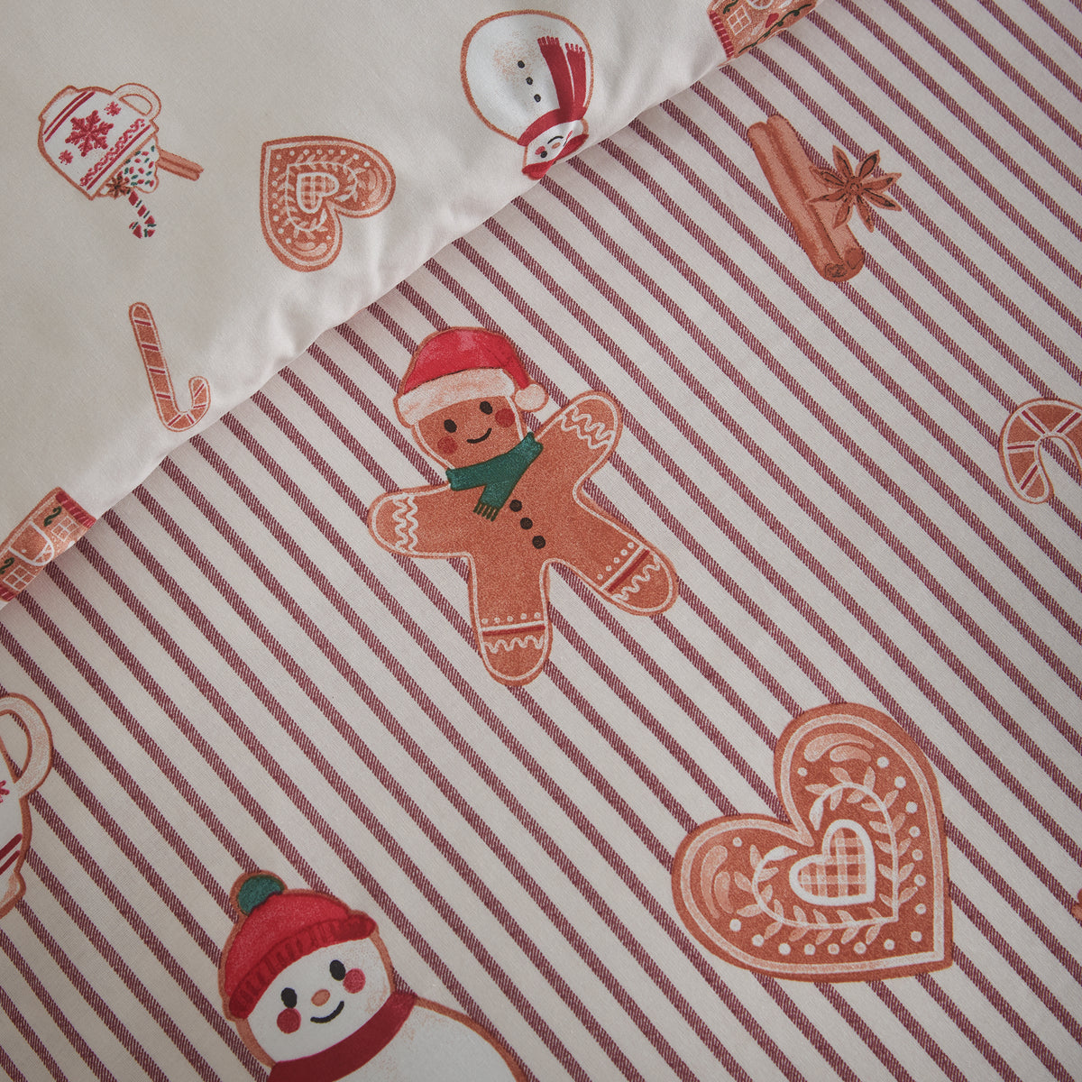 Catherine Lansfield Christmas Gingerbread Stripe Natural Duvet Set