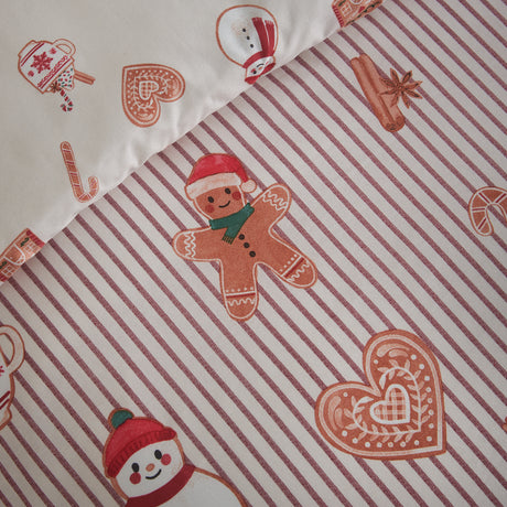 Catherine Lansfield Christmas Gingerbread Stripe Natural Duvet Set